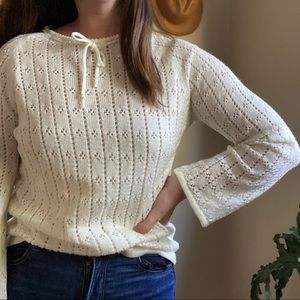Vintage 70’s Pointelle Knit Cream Sweater Size M